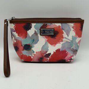 Lauren Ralph Lauren Floral Print Wristlet Clutch Bag Vegan Leather Strap Zipper